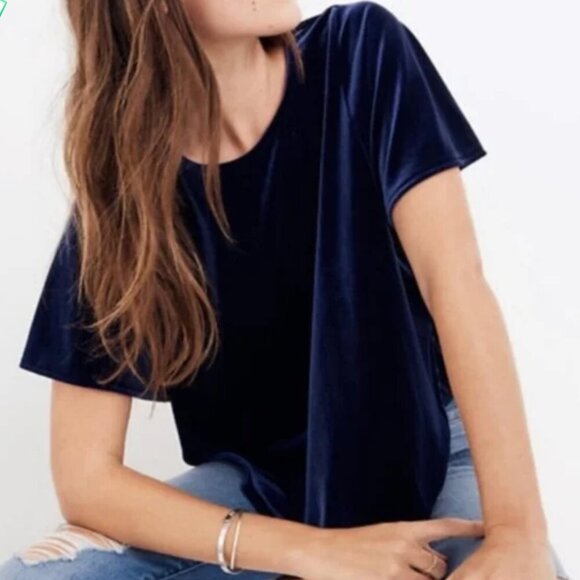 Madewell Blue Velvet Flutter Sleeve Top - Picture 1 of 10